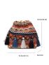 Mini Bucket Bag Vacation Geometric Embroidered Tassel Decor Drawstring Polyester