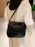 Black Square Bag Vintage Flap Adjustable Strap PU
