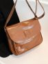 Brown Square Bag Vintage Flap Adjustable Strap PU