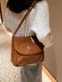 Brown Square Bag Vintage Flap Adjustable Strap PU