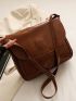Brown Square Bag Vintage Flap Adjustable Strap PU
