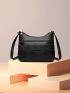 Black Hobo Bag Elegant Textured Multi Zipper PU