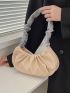 Apricot Ruched Bag Fashionable Rhinestone Decor PU