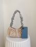 Apricot Ruched Bag Fashionable Rhinestone Decor PU