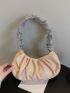 Apricot Ruched Bag Fashionable Rhinestone Decor PU