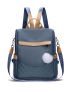 Two Tone Classic Backpack With Pompom Charm Casual For Travel