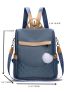 Two Tone Classic Backpack With Pompom Charm Casual For Travel