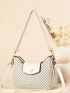Plaid Pattern Hobo Bag Fashionable Button Detail Flap PU