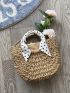 Small Straw Bag Vacation Twilly Scarf Decor Drawstring Polyester For Beach