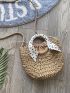 Small Straw Bag Vacation Twilly Scarf Decor Drawstring Polyester For Beach