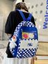 5pcs Bag Sets Classic Backpack Shopper Clutch Bucket Pencil Bag Preppy Cartoon Bear & Checkered Pattern