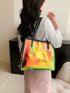 Contrast Binding Shoulder Tote Bag Holographic PVC Double Handle For Beach, Clear Bag
