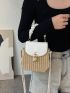 Mini Straw Bag Top Handle Ruched Detail Chain Strap For Vacation