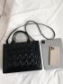 Medium Square Bag Quilted Letter Embossed Double Handle