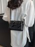Mini Messenger Bag Fashionable Black Buckle Decor Flap PU
