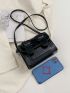 Mini Messenger Bag Fashionable Black Buckle Decor Flap PU