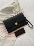 Mini Envelope Bag Black Snap Button Flap PU