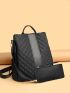 Argyle Quilted Functional Backpack With Long Wallet