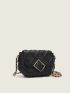 Geometric Embossed Square Bag Flap Black Small