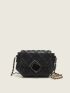 Geometric Embossed Square Bag Flap Black Small