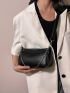Crocodile Embossed Baguette Bag Small Chain Decor Black