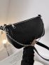 Crocodile Embossed Baguette Bag Small Chain Decor Black