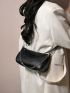 Crocodile Embossed Baguette Bag Small Chain Decor Black