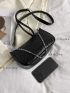 Crocodile Embossed Baguette Bag Small Chain Decor Black