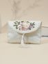 Flower Embroidered Coin Purse Tassel Decor White, Mothers Day Gift For Mom