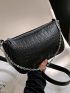 Crocodile Embossed Square Bag Small Chain Decor Black