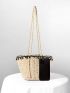 Pom Pom Decor Straw Bag Small For Beach Vacation Travel