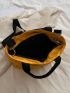 Small Tote Bag Letter Patch Decor Quilted Double Handle
