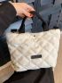 Small Tote Bag Letter Patch Decor Quilted Double Handle
