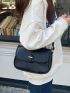 Small Square Bag Flap Minimalist Solid Black