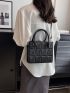 Mini Square Bag Quilted Detail Double Handle Black PU Elegant