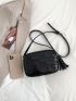 Crocodile Embossed Square Bag Tassel Decor Fashion Black