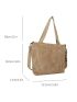 Studded Decor Shopper Bag Corduroy Double Handle With Zipper