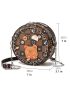 Mini Plaid Circle Bag Cartoon & Chain Decor