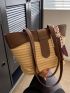 Twilly Scarf Decor Straw Bag Fashion Double Handle