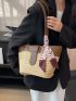 Twilly Scarf Decor Straw Bag Fashion Double Handle