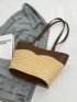 Twilly Scarf Decor Straw Bag Fashion Double Handle