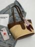 Twilly Scarf Decor Straw Bag Fashion Double Handle