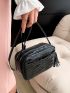Crocodile Embossed Square Bag Tassel Decor Fashion Black