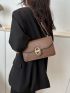 Small Flap Square Bag Brown Plain Turn-Lock Fashionable For Daily Work School