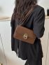 Small Flap Square Bag Brown Plain Turn-Lock Fashionable For Daily Work School