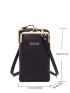 Small Phone Wallet Black Lightweight Multi-Compartment Kiss Lock Zipper Casual Plain For Daily Trip