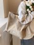 Large Fabric Shoulder Tote Bag Casual Letter Pattern Double Handle For Daily Outdoor & College School