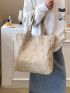 Large Fabric Shoulder Tote Bag Casual Letter Pattern Double Handle For Daily Outdoor & College School