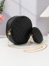Quilted Pattern Chain Circle Bag With Coin Case