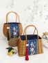 1pc PP Storage Bag, Bohemian Floral Embroidered Drawstring Design Household Storage Bag For Home